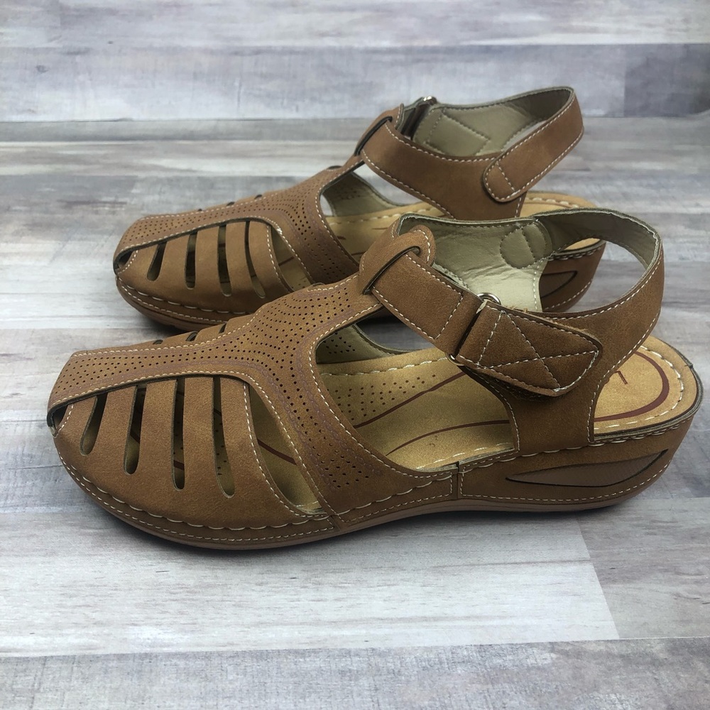 Lostisy Mary Jane Sandals Clogs Tan Brown